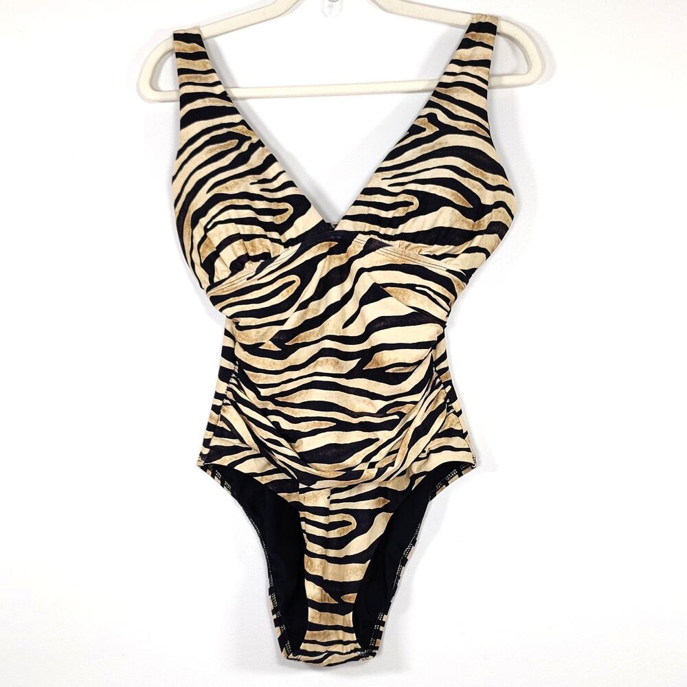 Athena Zebra Print One Piece Swimsuit Ruched Tummy Control Size 8